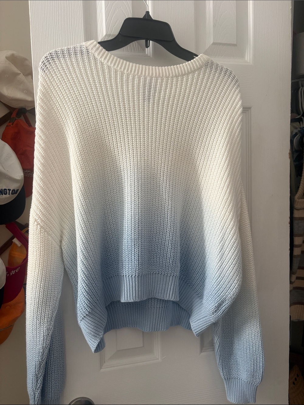H&M White to Light Blue Ombre Crewneck Sweater